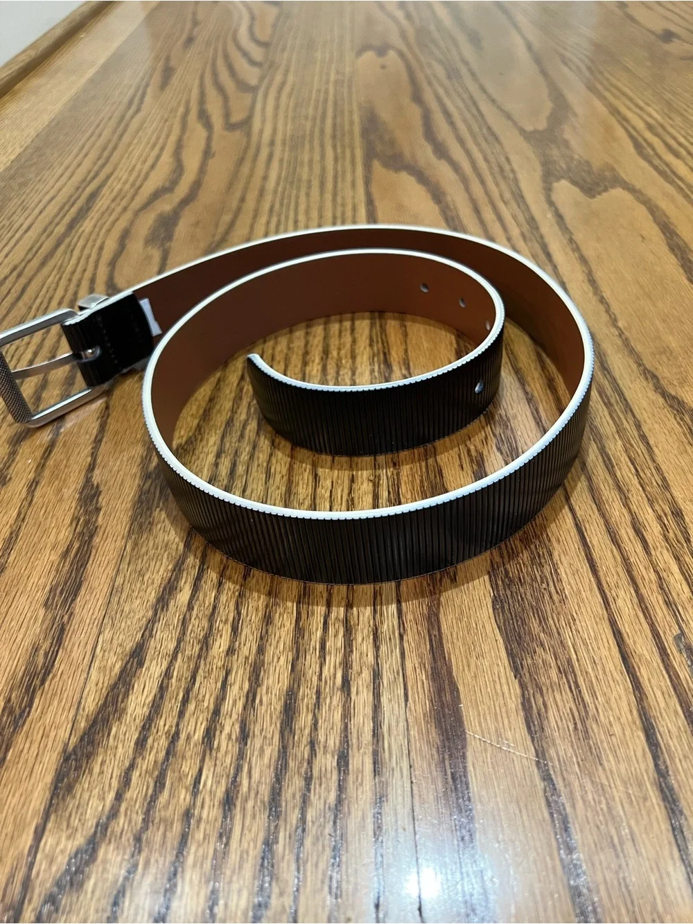 Johnston & Murphy Pair Men's Ribbed Textured Leather Belts Sz 34 Black Brown